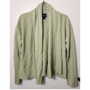 Eileen Fisher Green Silk Cotton Open Cardigan Cropped Long Sleeve Large‎